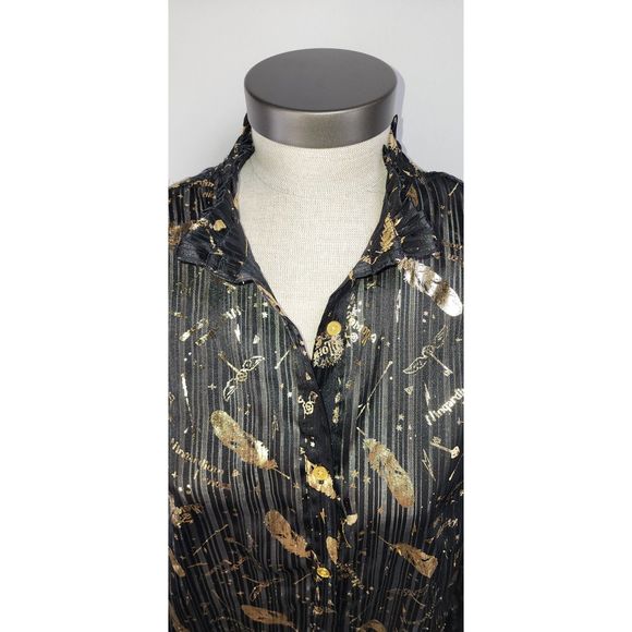 Harry Potter Women's Sheer Black Button-Up Blouse with Gold Feathers Size M - Picture 8 of 11